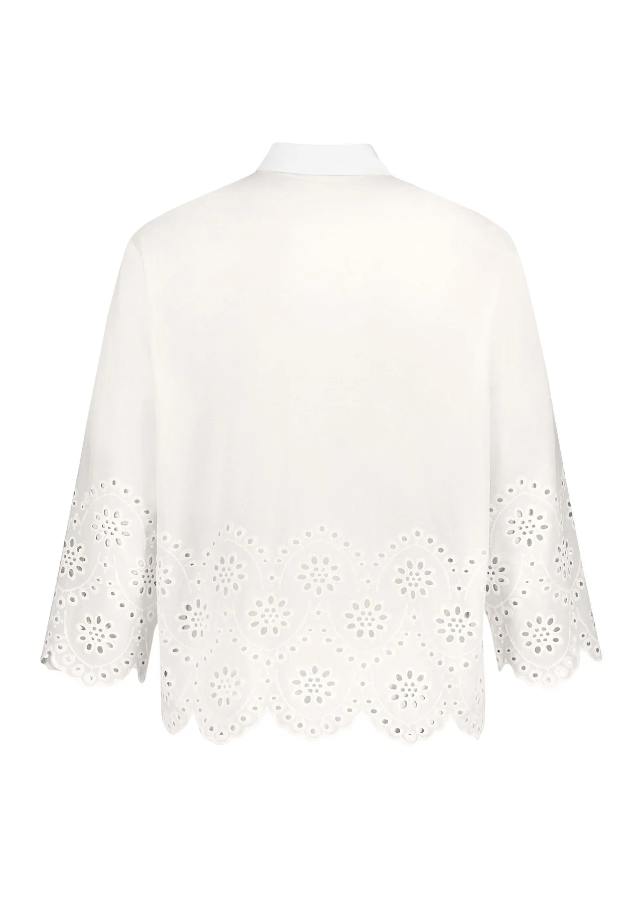 Bestickte Bluse mit Knopfleiste und gewelltem Saum