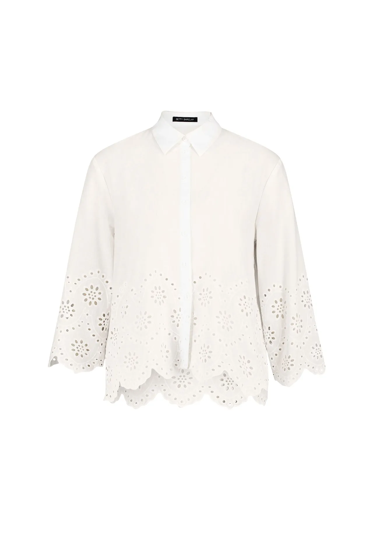 Bestickte Bluse mit Knopfleiste und gewelltem Saum