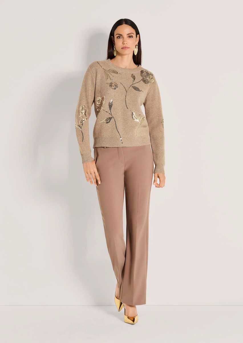 Kaschmir-Mix Pullover mit Pailletten-Blumen