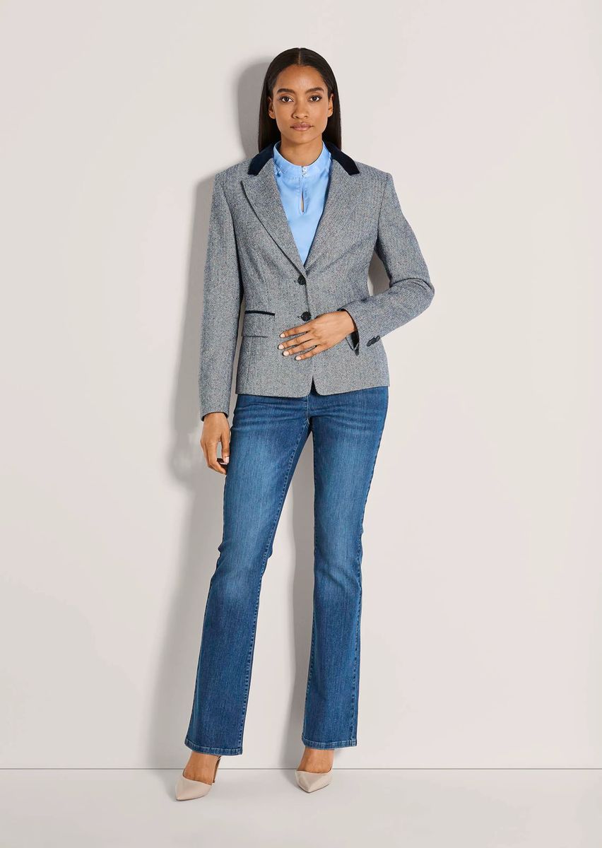 Taillierter Struktur-Blazer mit Samt-Details