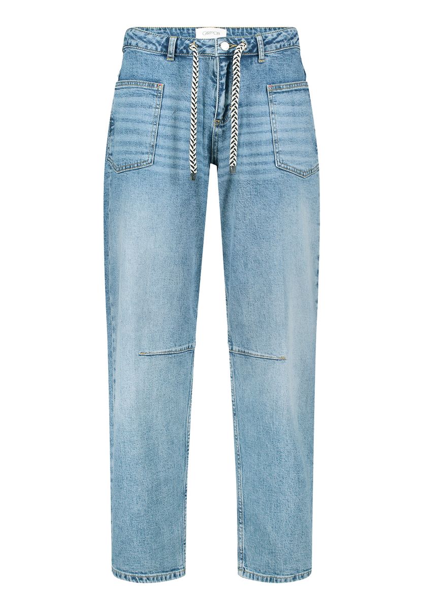 CARTOON Used Look-Jeans mit Bindegürtel, blau, 34