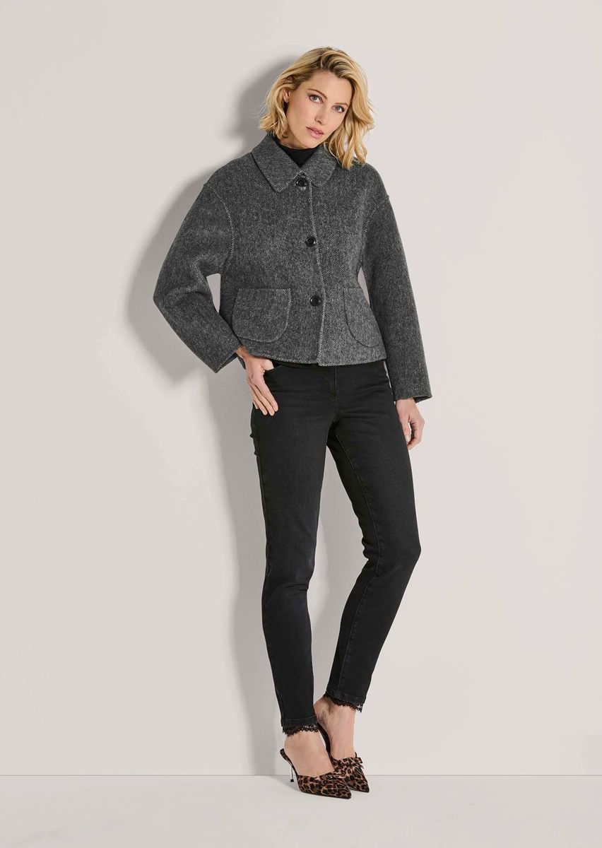 Kastige Wollvelours-Jacke mit Fischgratmuster