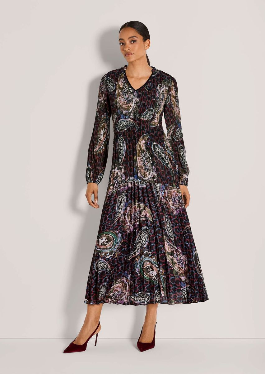 Plissiertes Paisley-Chiffon-Midikleid