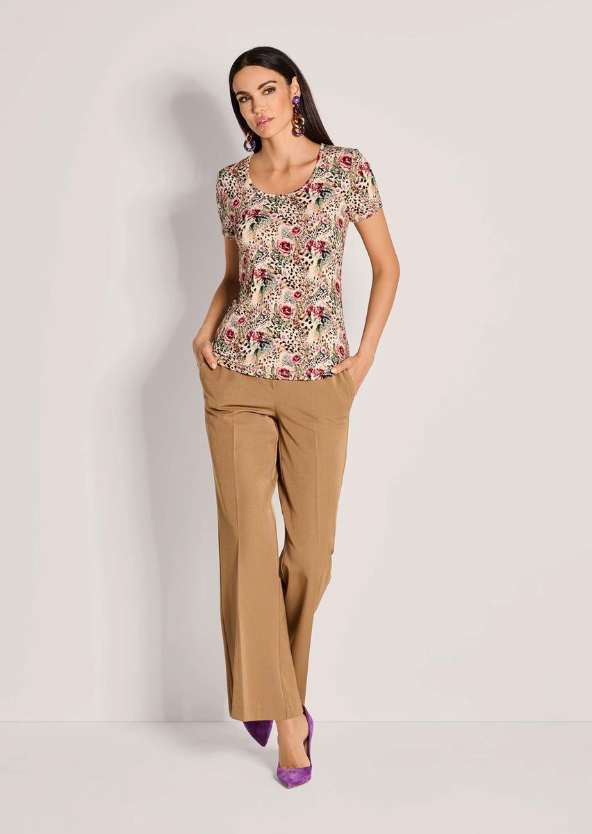Figurbetontes Shirt mit Blumen-Leoparden-Print