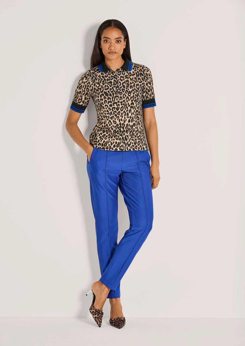 Polo-Shirt mit Animal-Print und Rippbündchen