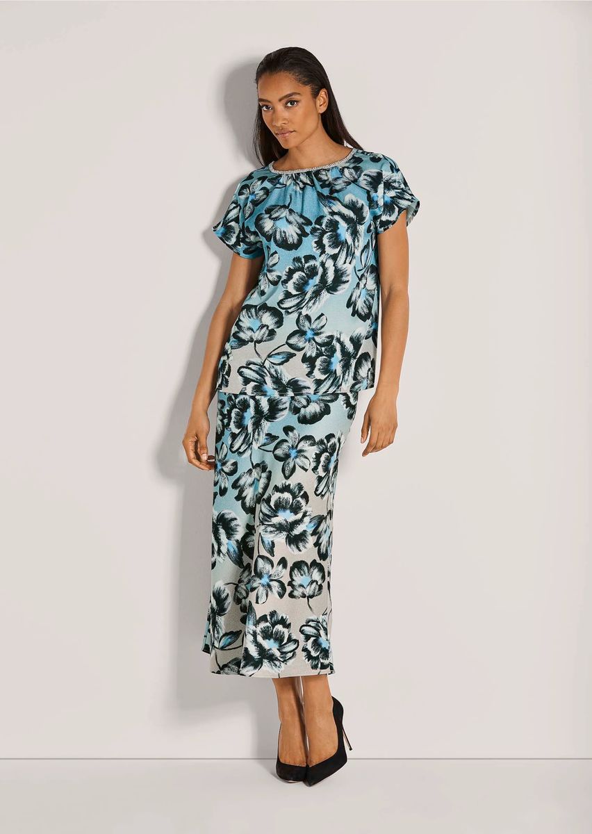 Florale Print-Bluse mit Strass-Details