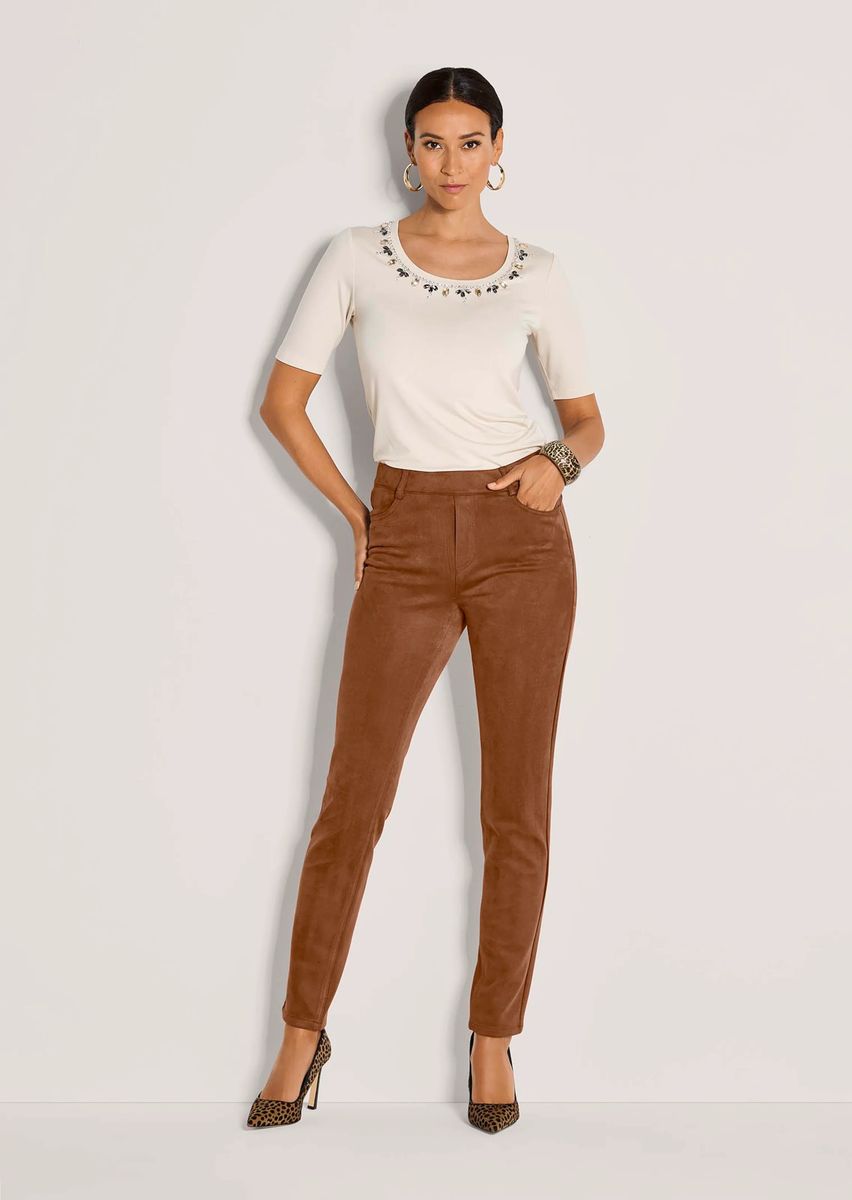 Schmale Jeggings in Veloursleder-Optik
