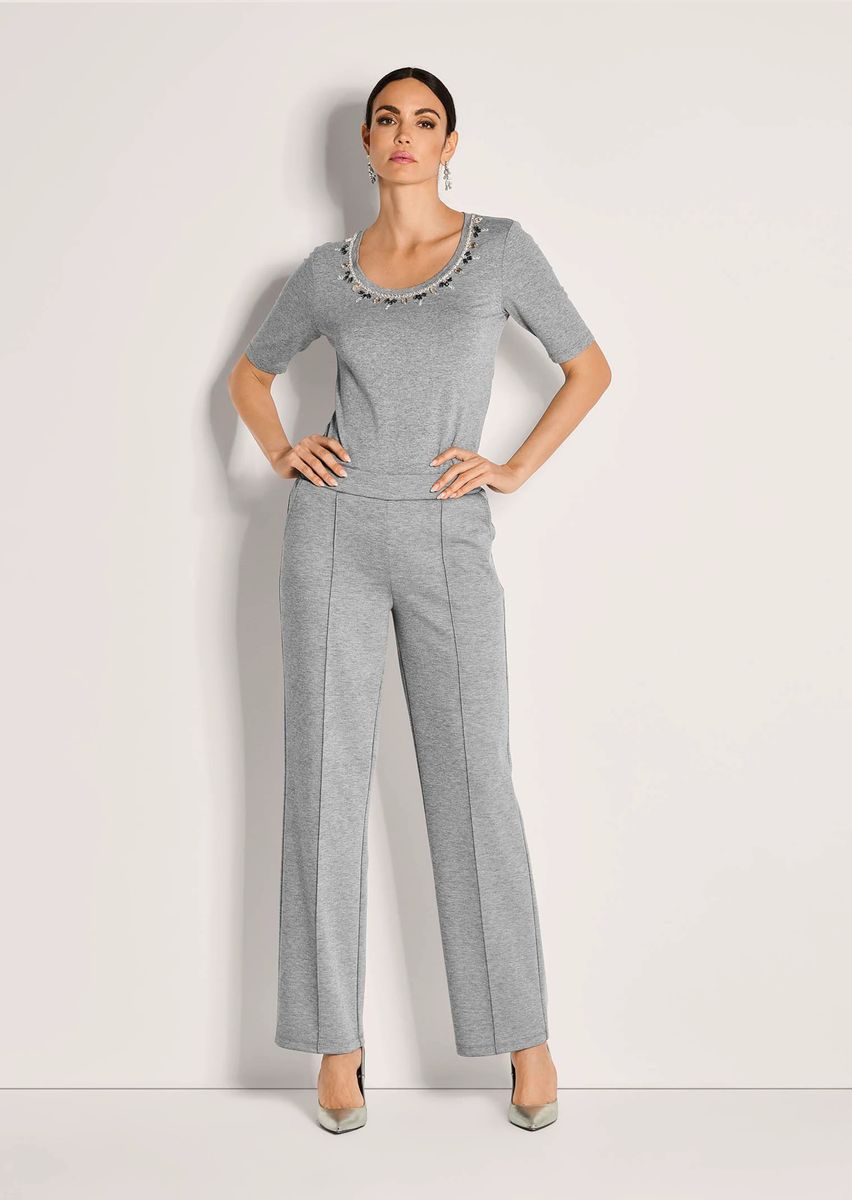 Jersey-Hose mit geradem Bein und Längsbiesen