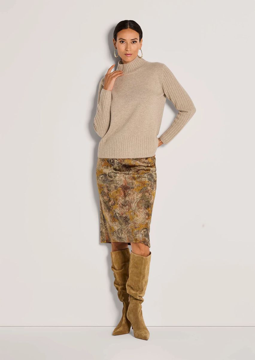 Melange-Pullover mit Rippstrick-Ärmeln