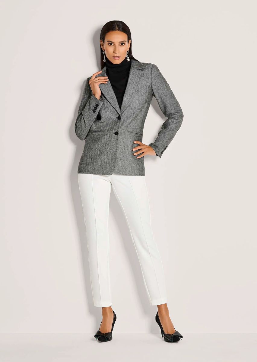 Taillierter Wollmix-Blazer mit Fischgrat-Muster