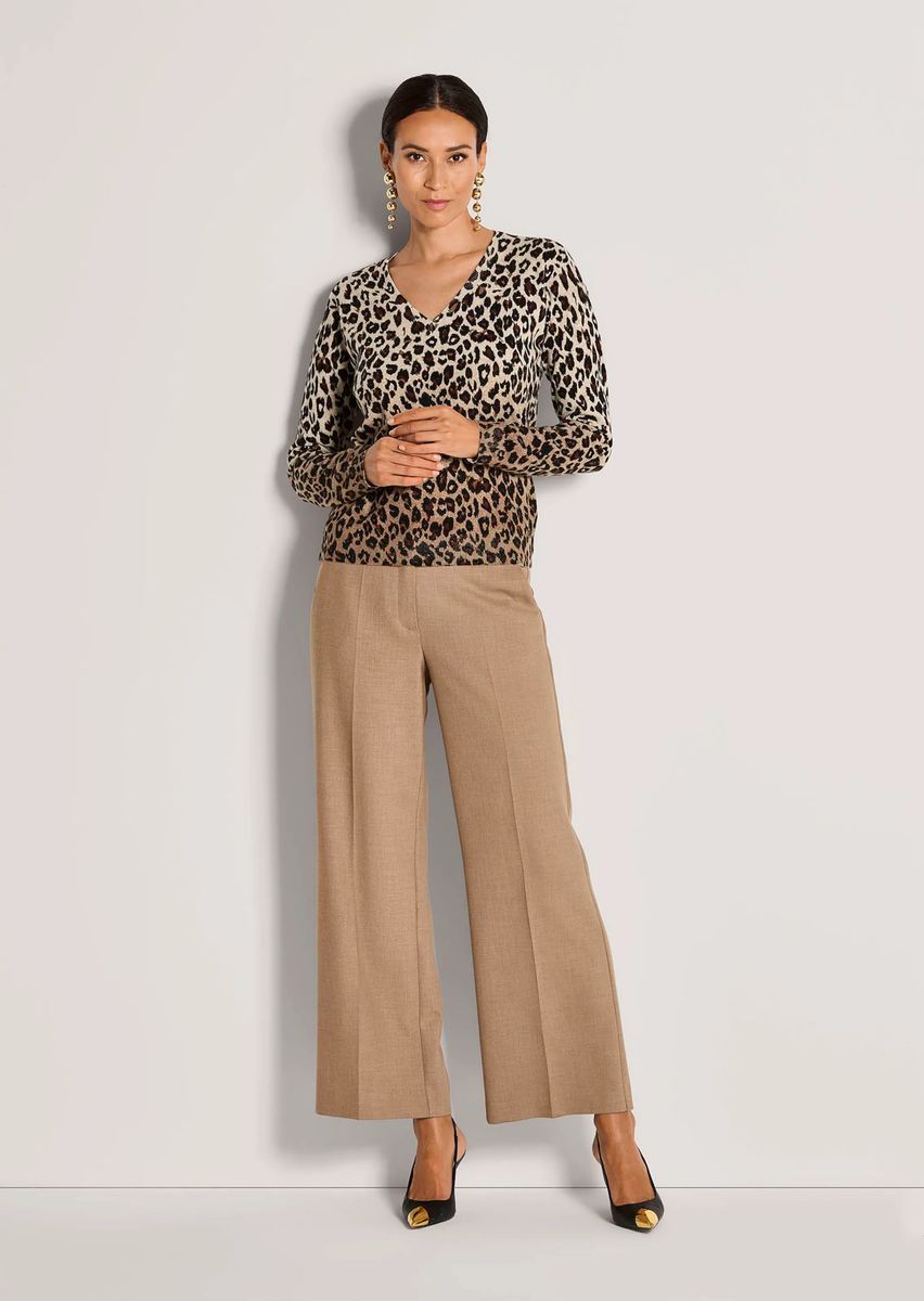 Schurwollpullover mit Leopardenmuster und V-Ausschnitt