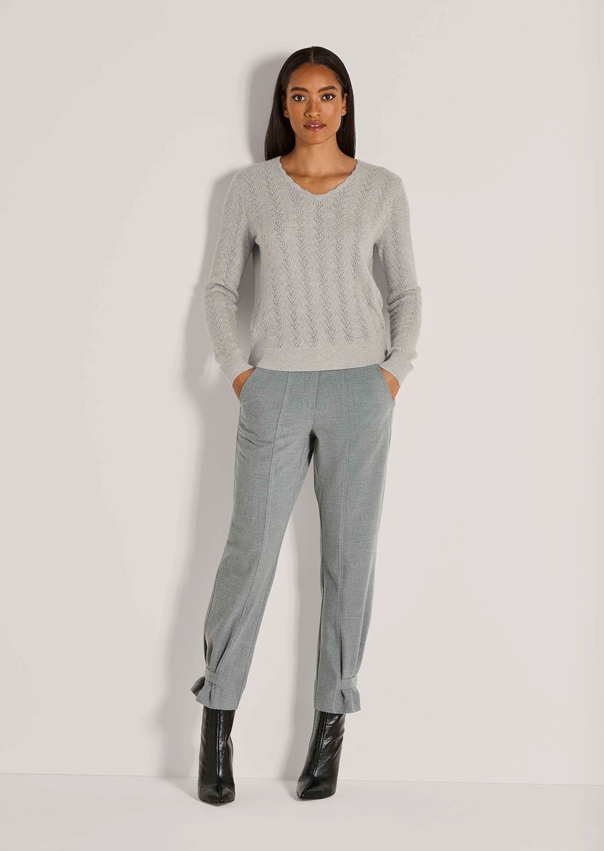 Kaschmir-V-Pullover mit Ajour-Muster