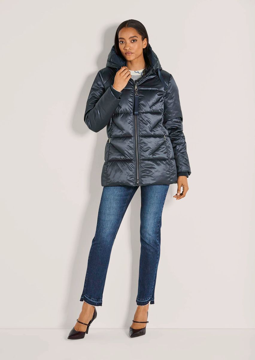 Glänzende Wattierte Steppjacke mit Kapuze