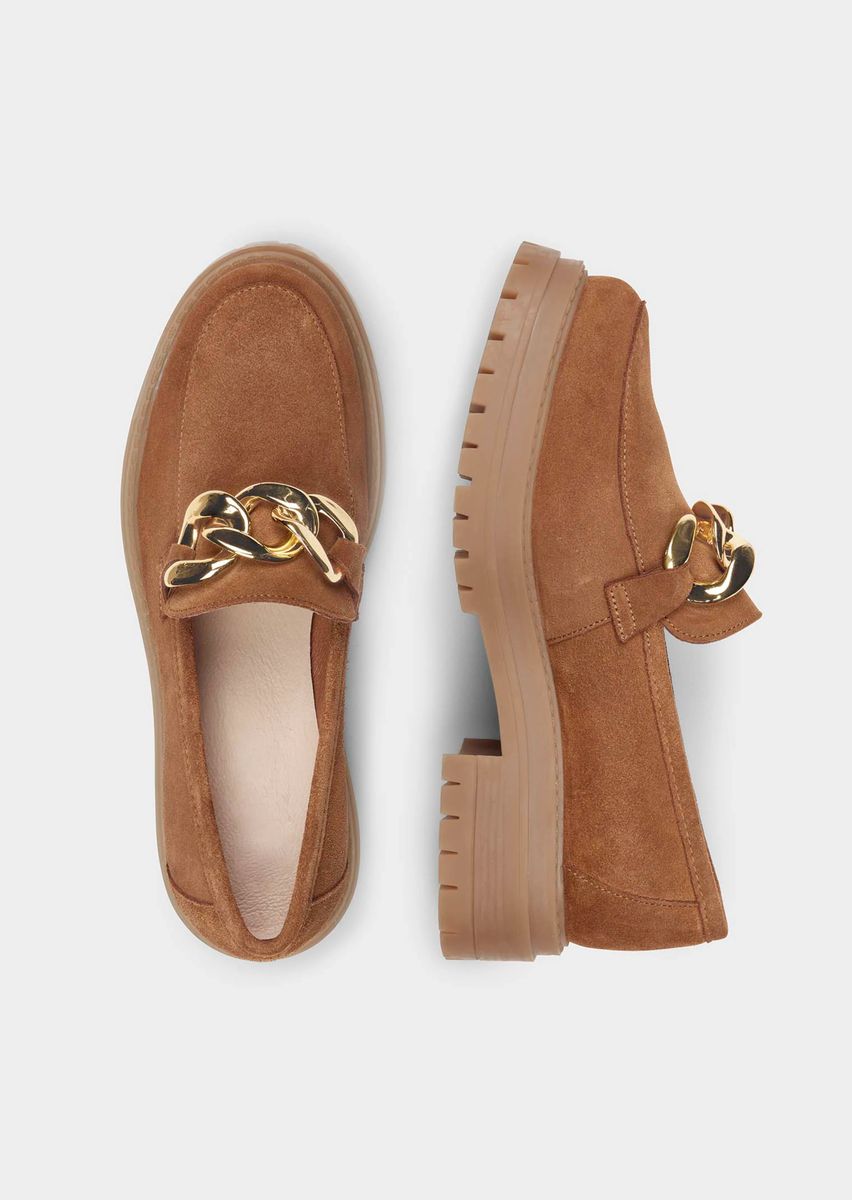 Veloursleder-Loafer mit Ketten-Verzierung