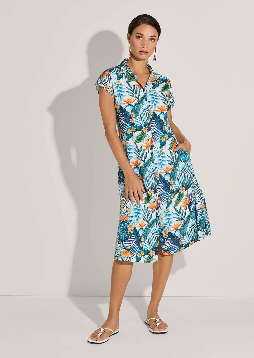 Hemdblusenkleid mit exotischem Tropenprint