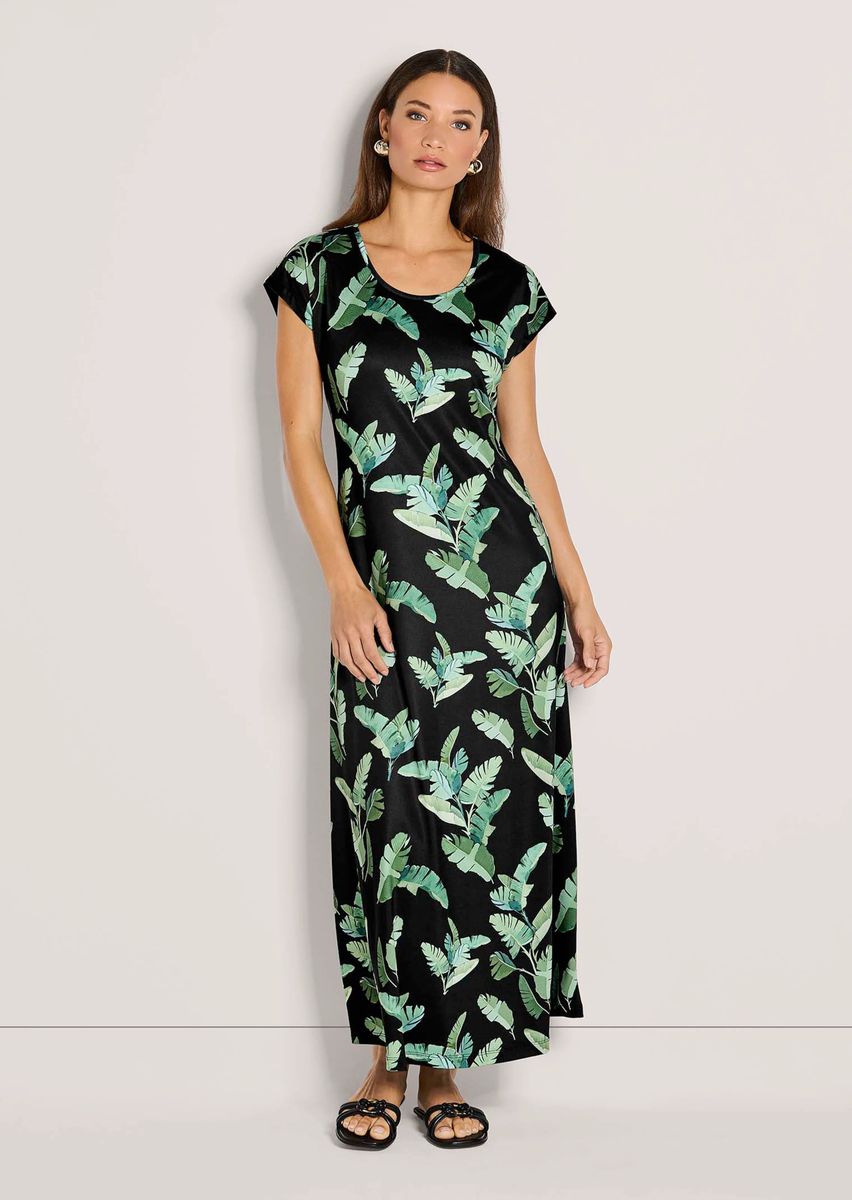 Fließendes Maxikleid mit Tropenprint