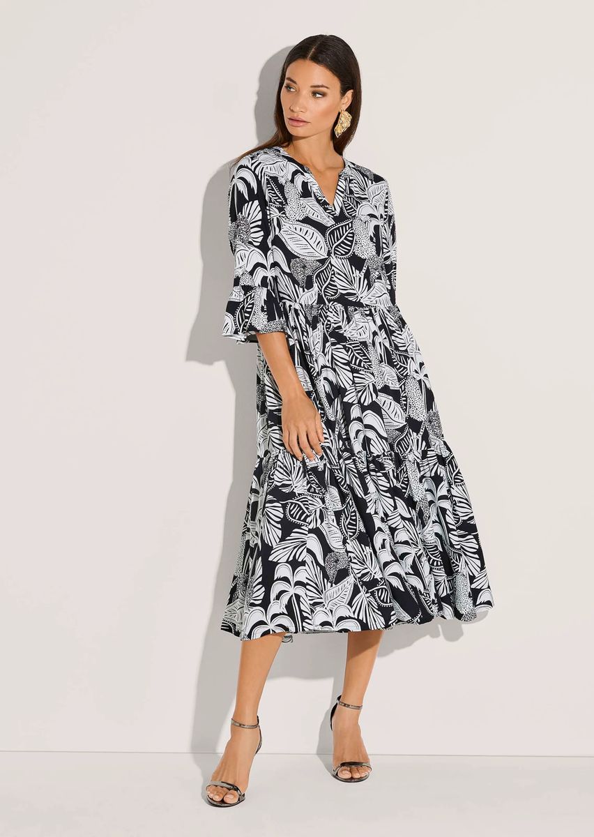 Gestuftes Midikleid mit Tropenprint