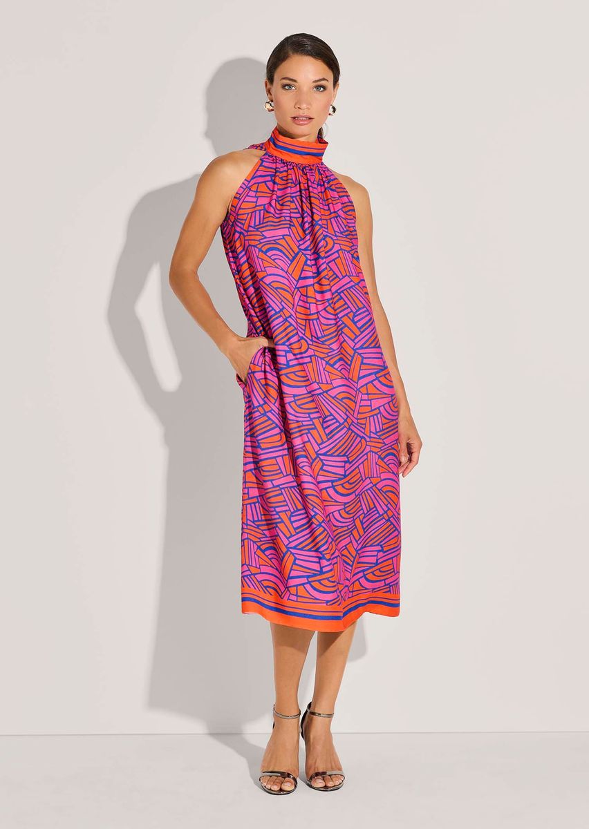 Grafik-Print Midikleid mit Stehkragen