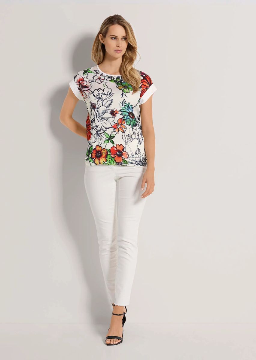 Rundhals-Jersey-Shirt mit Blumendruck