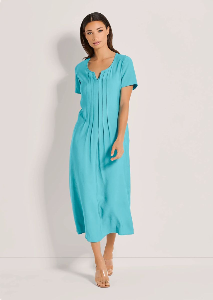 Midikleid mit Vorderfalten und V-Ausschnitt
