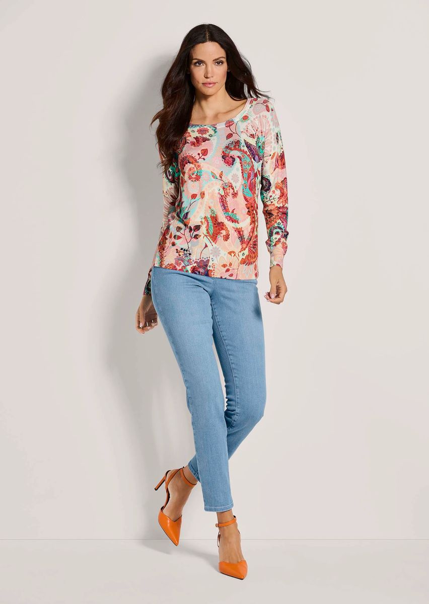 Bunter Rundhalspullover mit Paisley-Muster