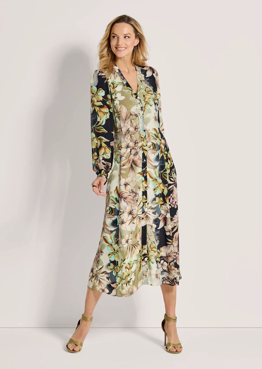 Midi-Hemdblusenkleid mit Blumenmuster