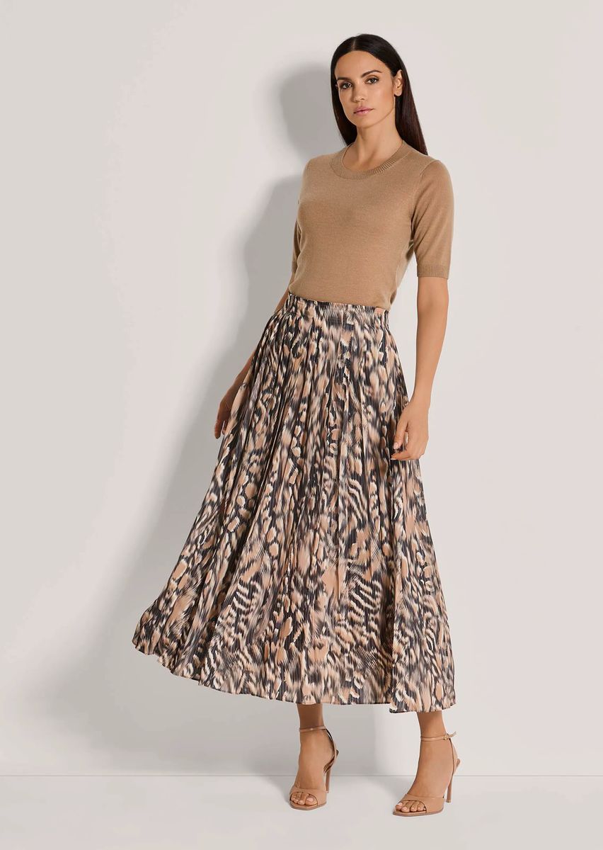Plissee-Maxirock mit Animal-Print