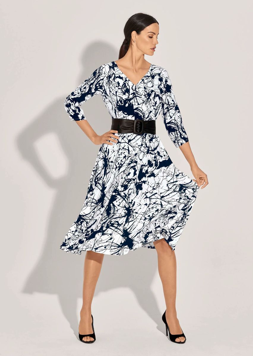 Midi-Kleid mit abstraktem Splatter-Print