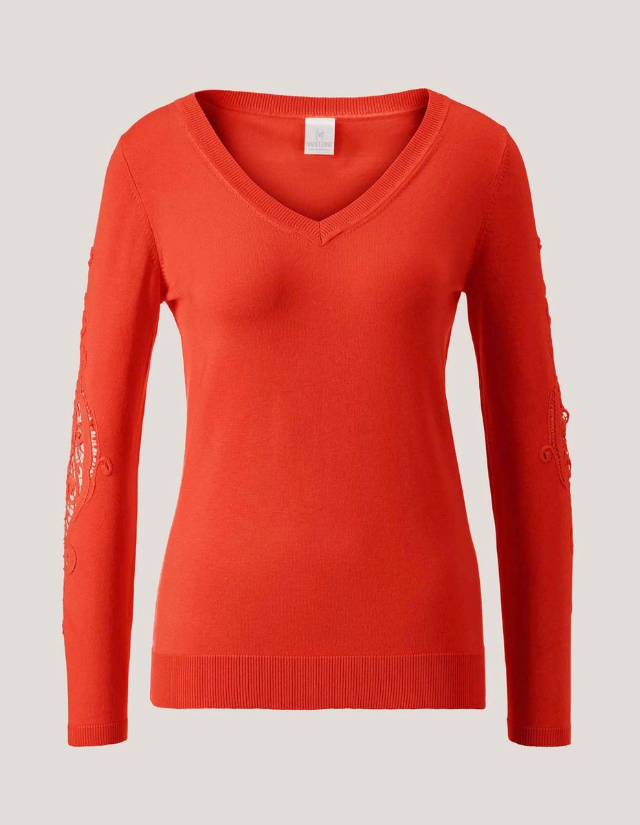 V-Ausschnitt-Pullover mit Spitzendetails