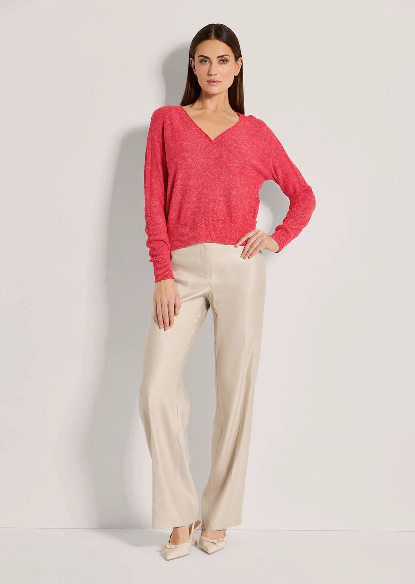 Leichter V-Pullover mit Pointelle-Muster