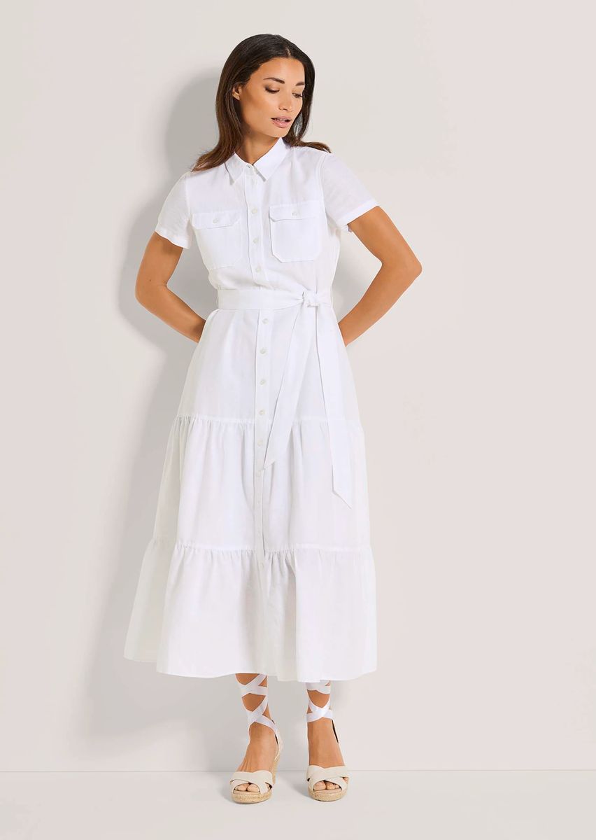 Stufen-Hemdblusenkleid aus Baumwolle-Leinen