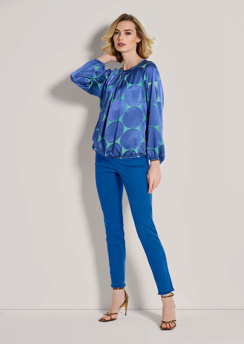 Satin-Blousonbluse mit Retro-Punktmuster