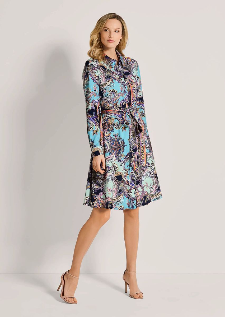 Hemdblusenkleid mit Paisley-Print und Gürtel