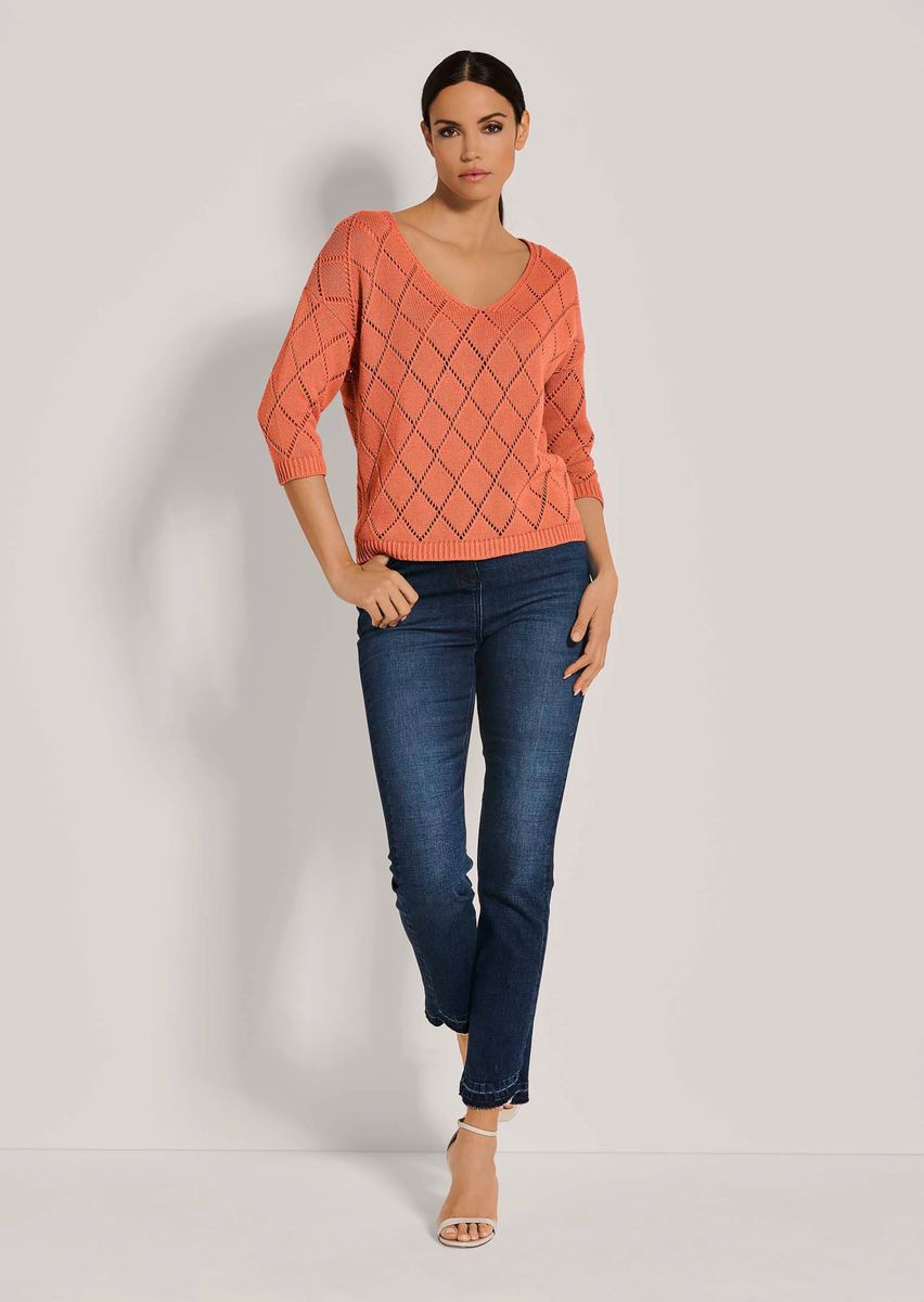 V-Ausschnitt Pullover mit Pointelle-Muster