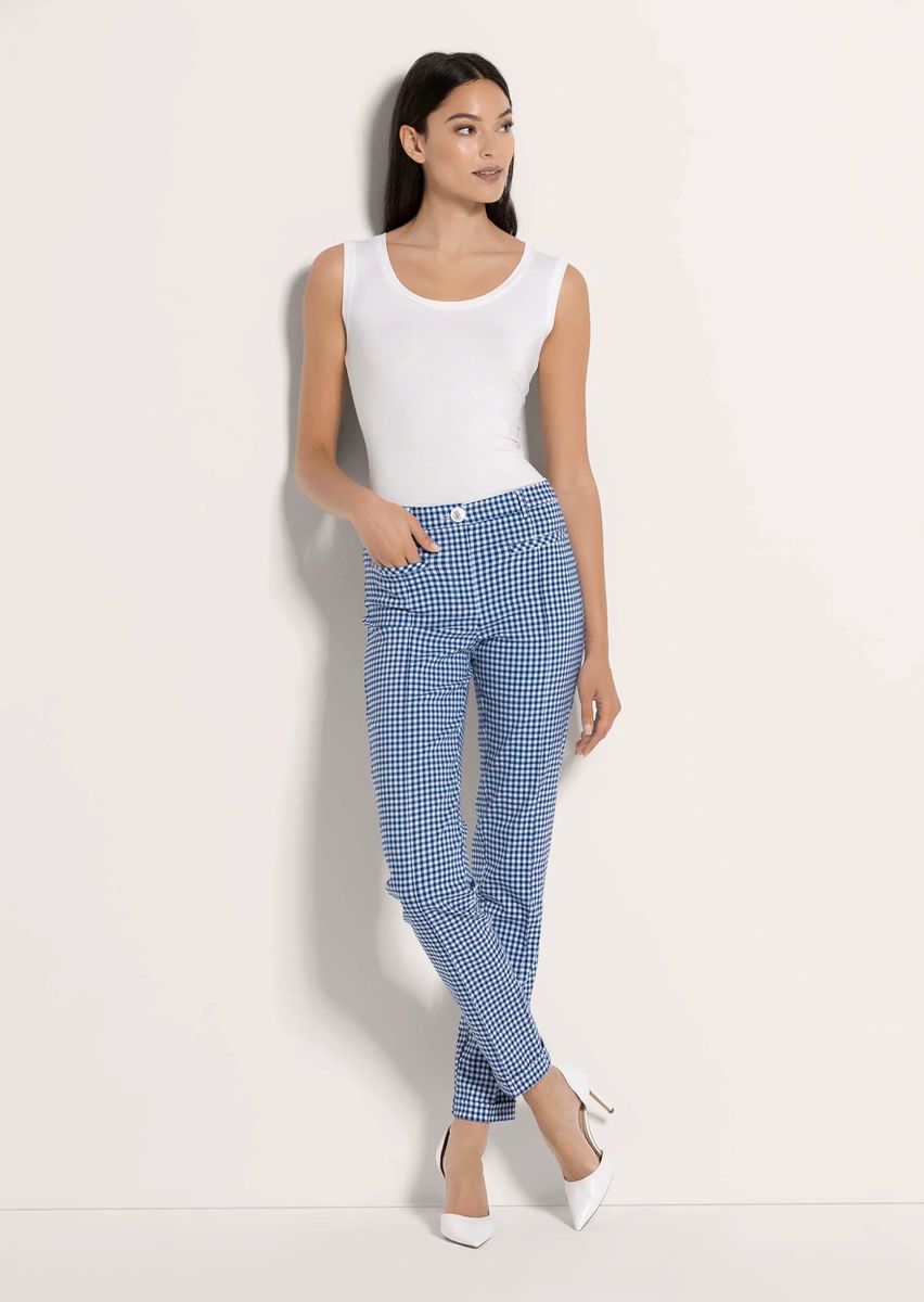 Schmale Vichy-Karo-Hose mit Biesen
