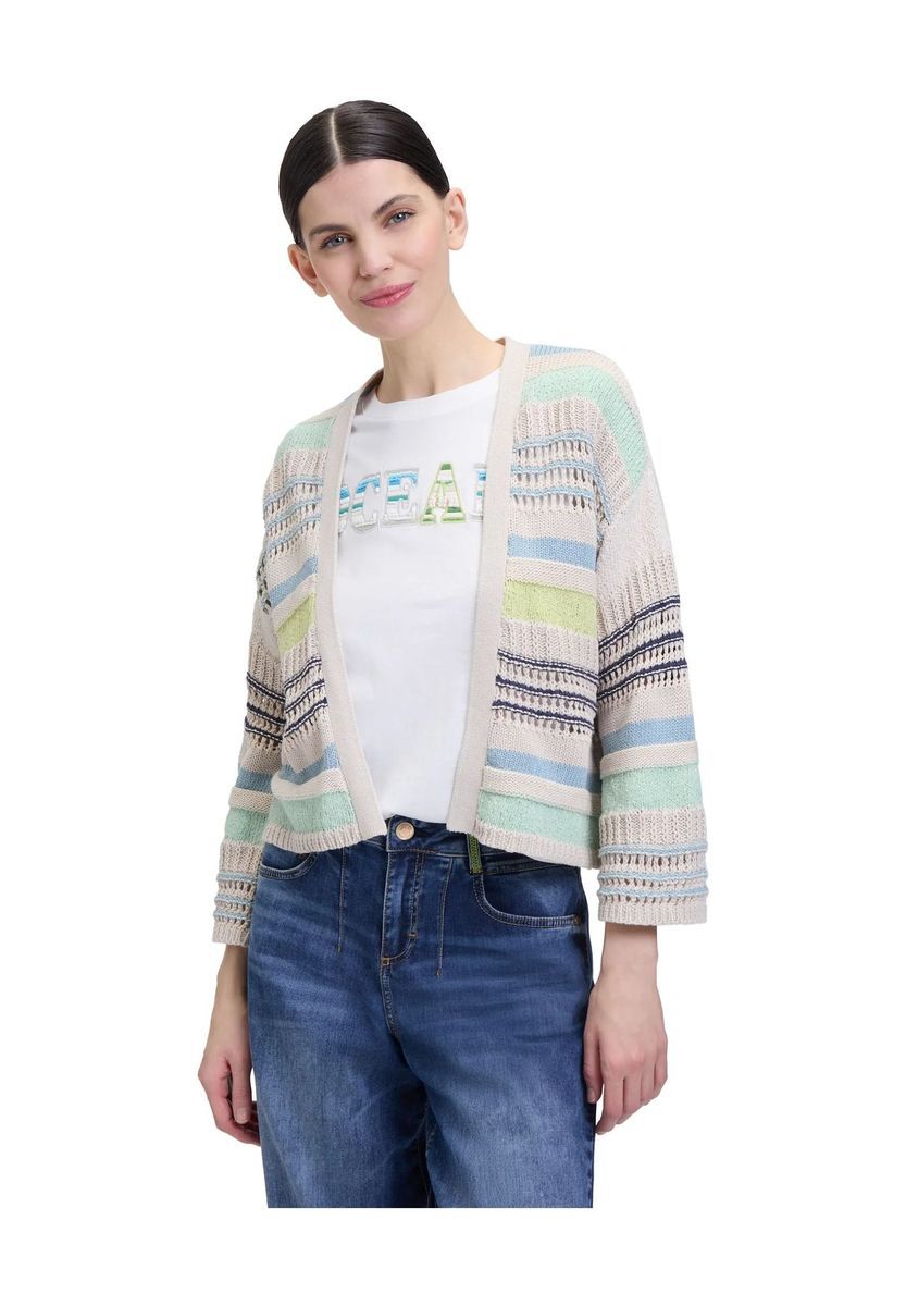 Gestreifte, offene Oversize-Strickjacke