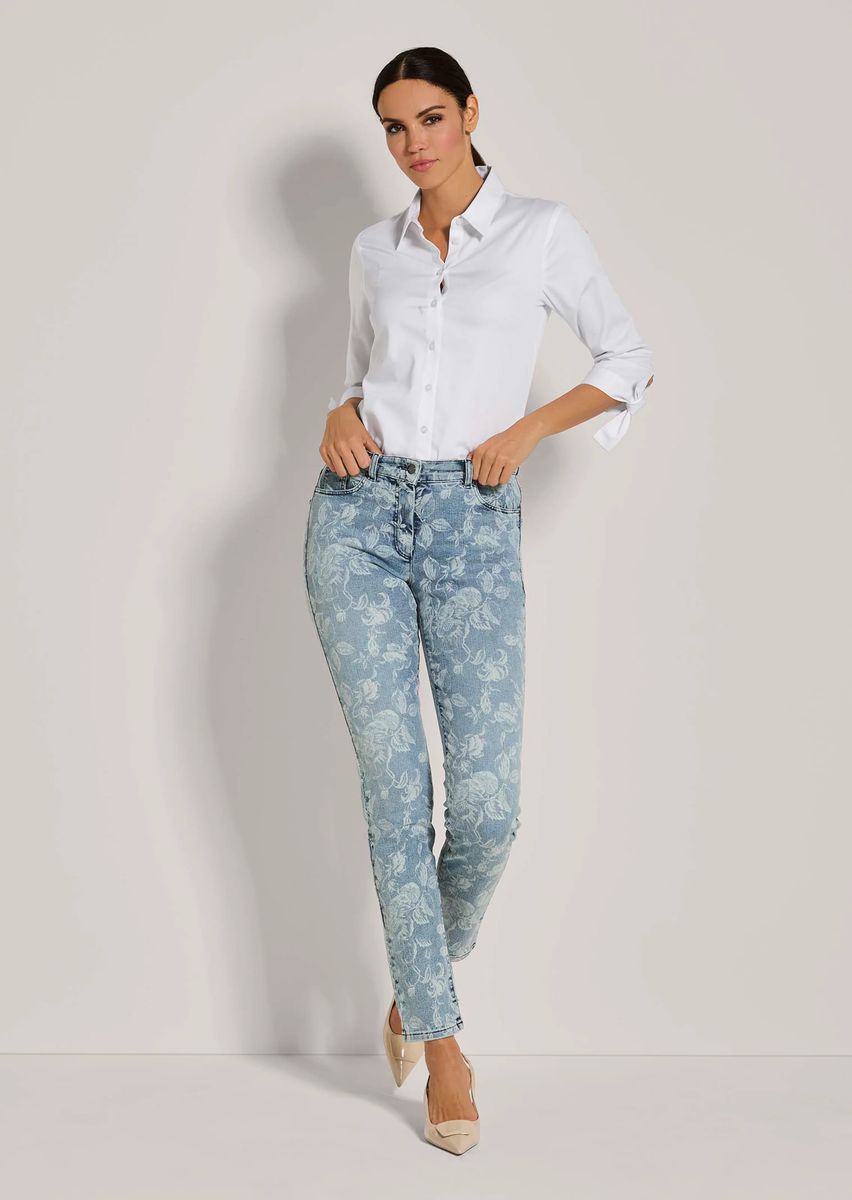 Slim-Fit-Jeans mit Blumenprint