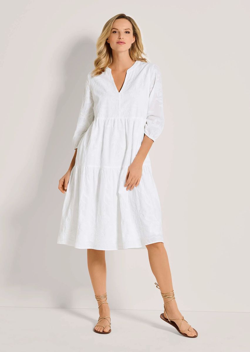 Gestuftes Midi-Tunika-Kleid mit Stickerei