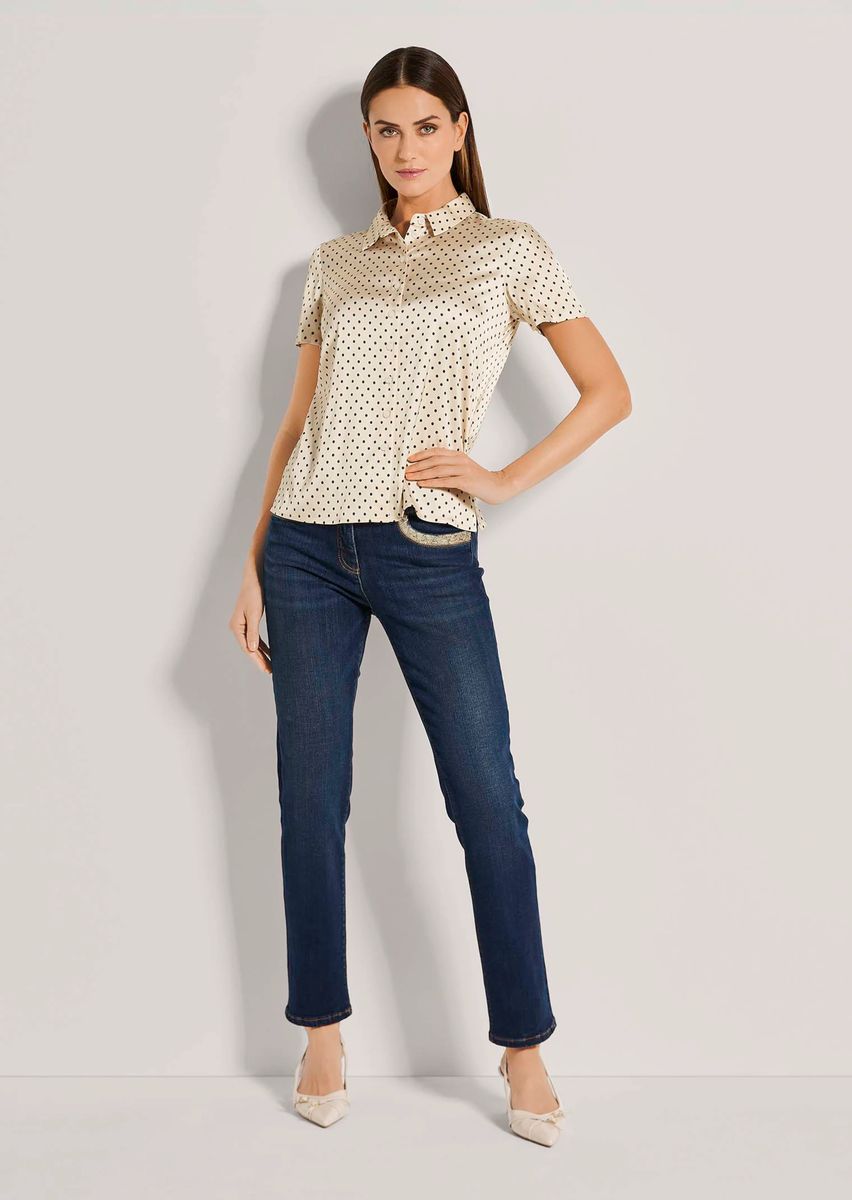 Kurzarm-Satinbluse mit Polka Dots