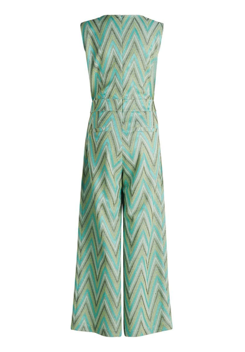 Ärmelloser Jumpsuit mit Zickzackmuster und Gürtel