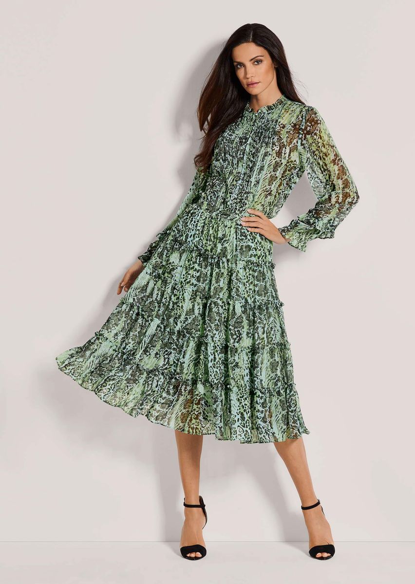 Gestufter Chiffon-Midirock mit Rüschen
