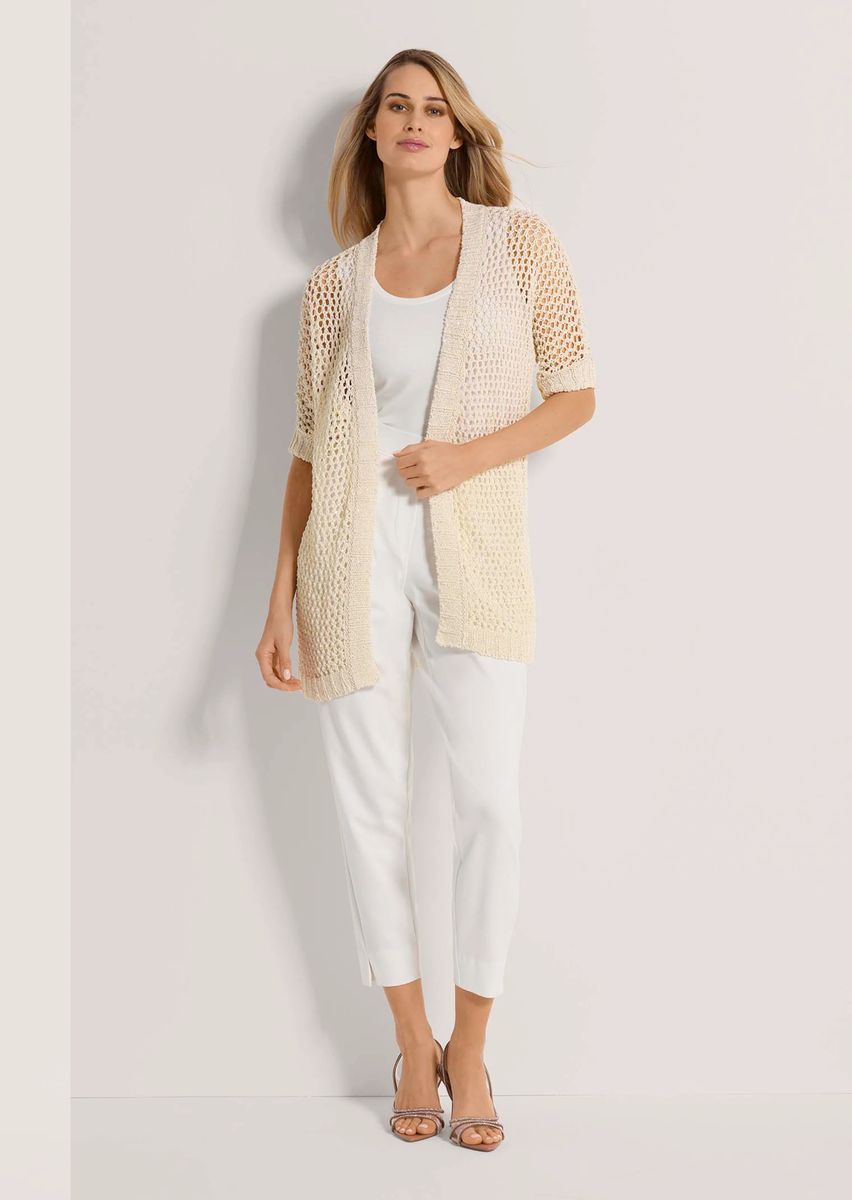 Lange Ajour-Strickjacke mit Pailletten