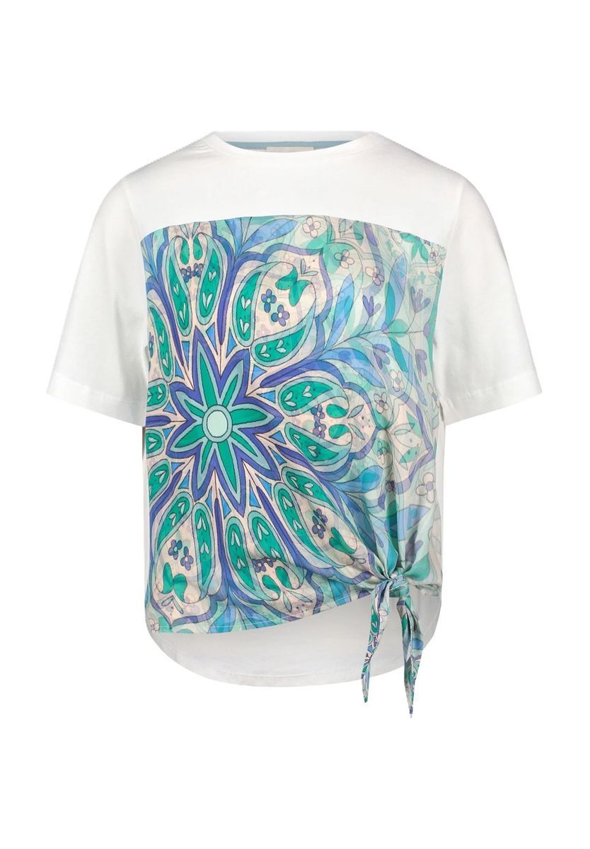 Kurzarm-T-Shirt mit Muster und Knotendetail