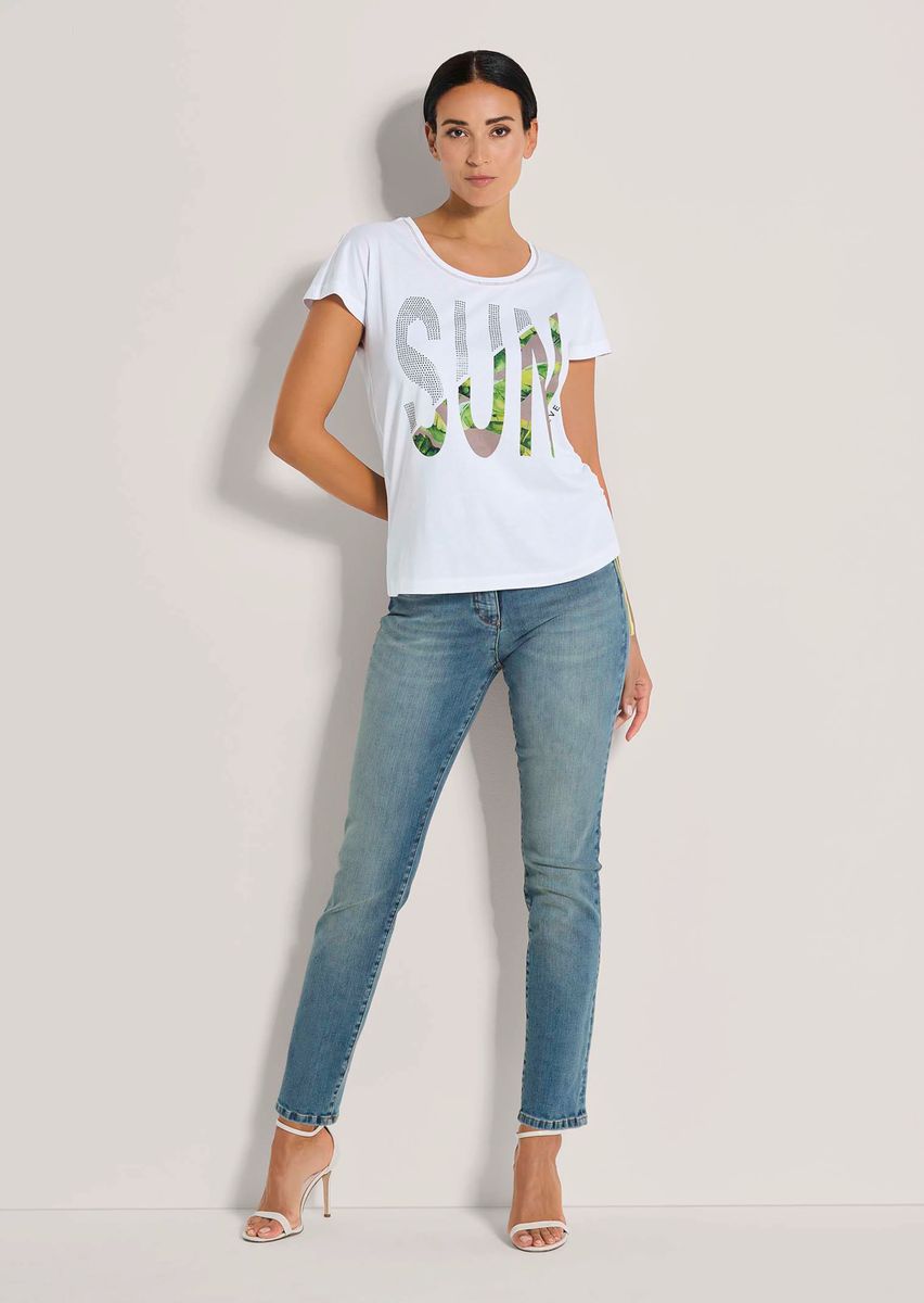 Bedrucktes Statement-Shirt mit Strasssteinen