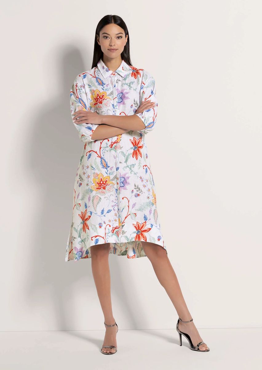 Leinen-Hemdblusenkleid mit Blumenmuster