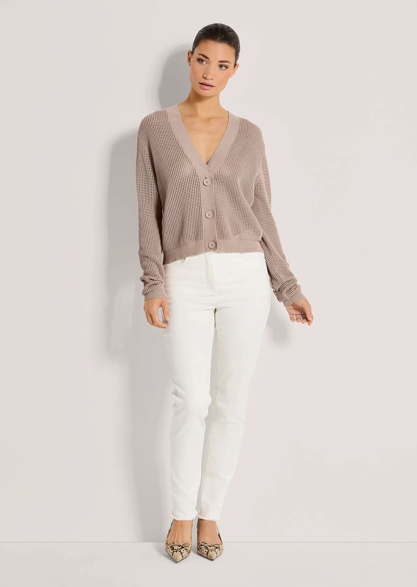 Kurze Ajour-Strickjacke mit V-Ausschnitt