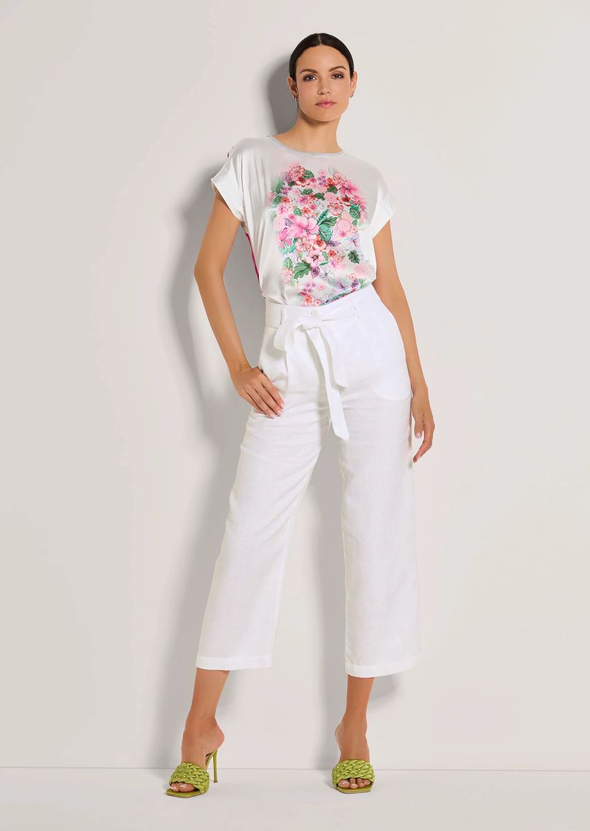 High-Waist Leinenhose mit Bindegürtel