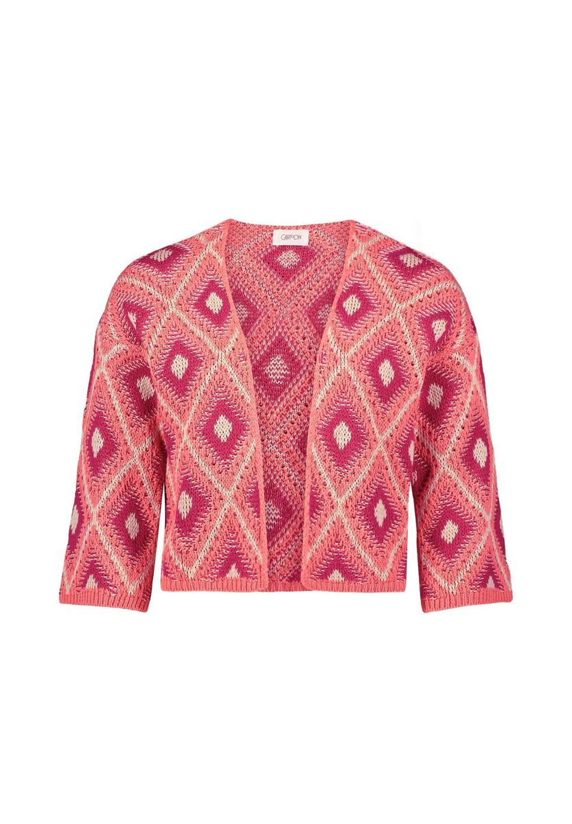 Strickjacke mit Rautenmuster, cropped