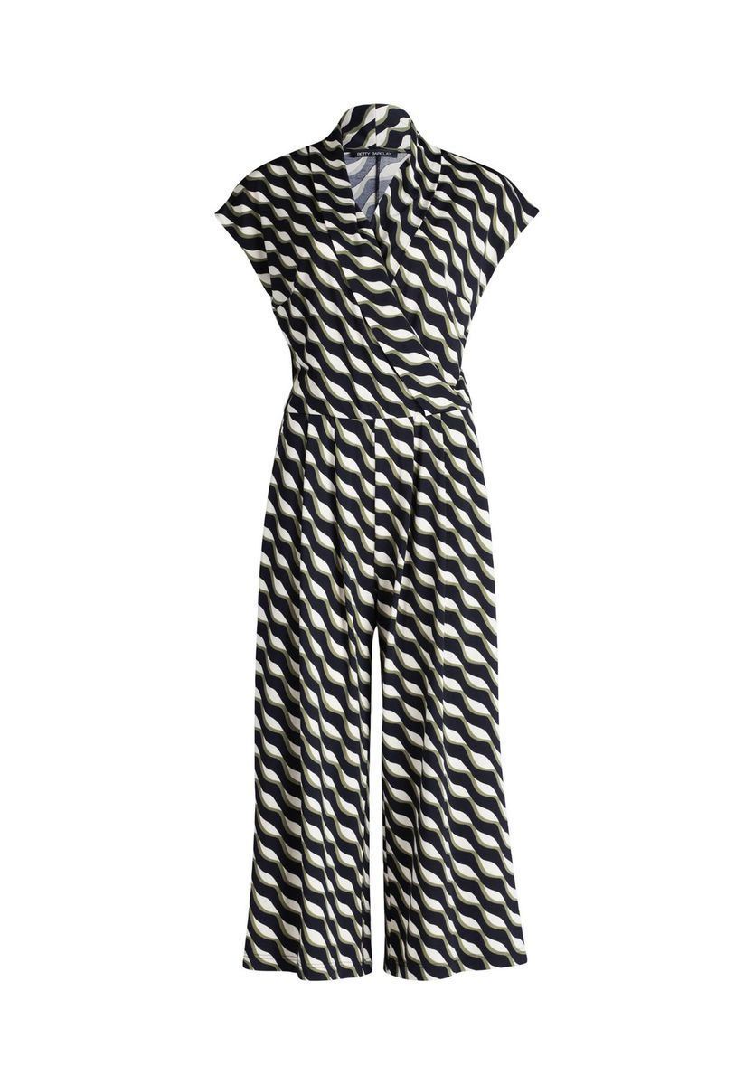 Gemusterter Jumpsuit mit Culotte und Cap-Ärmeln