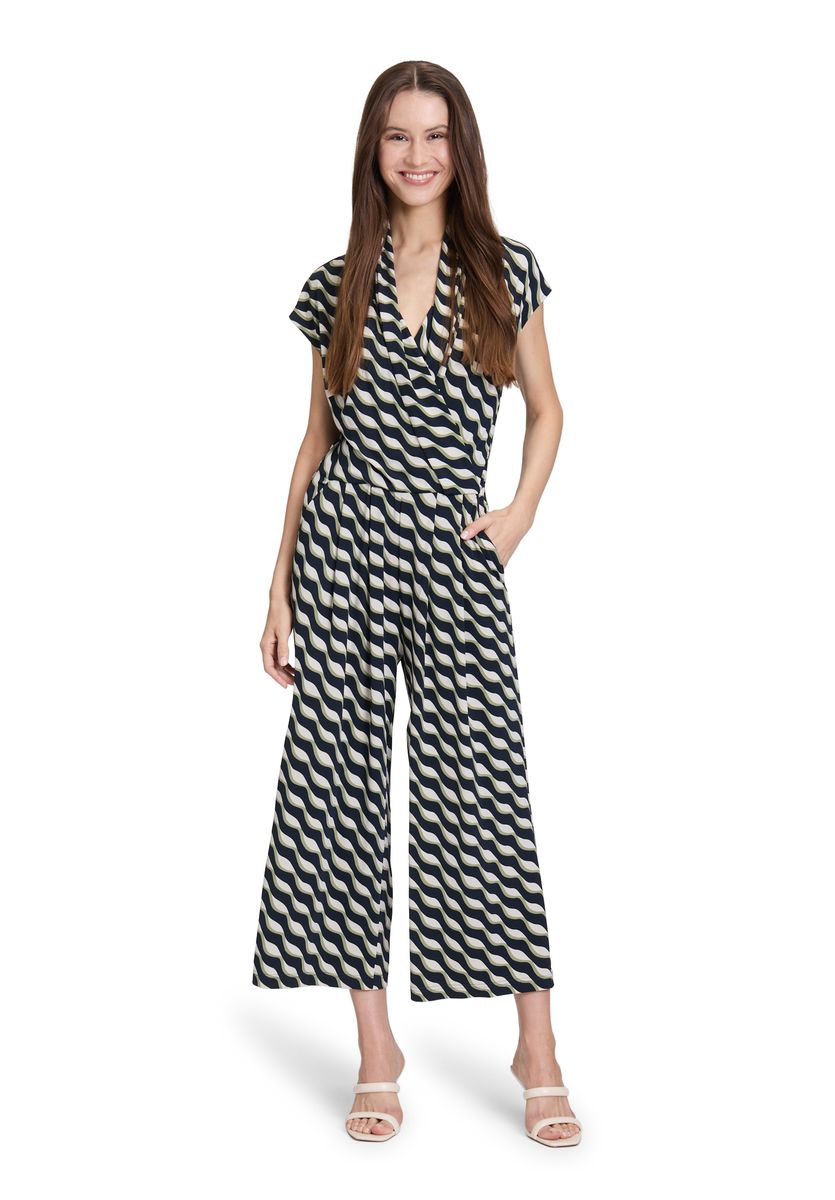 Gemusterter Jumpsuit mit Culotte und Cap-Ärmeln